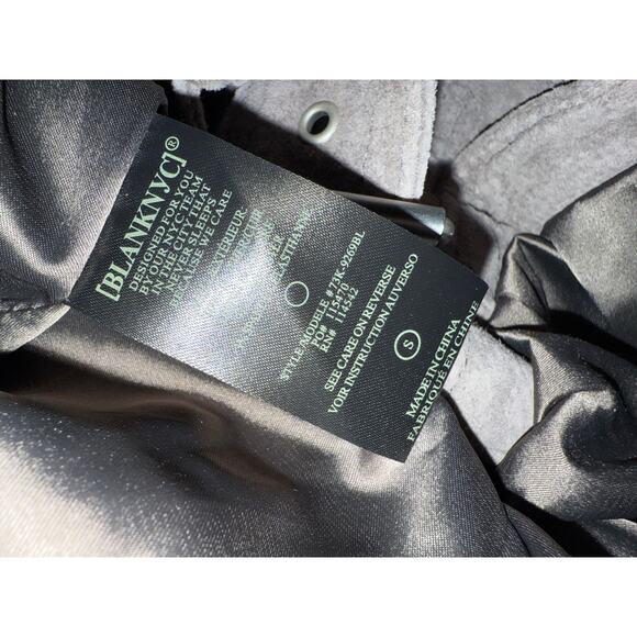 BLANKNYC Suede Moto Jacket French Grey Small Asymmetrical Zip Belted Hem Leather - Picture 7 of 8